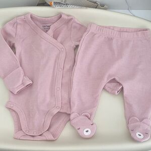Carter's Light Pink Waffle-Knit Baby One-Piece and Footed Pants Set
